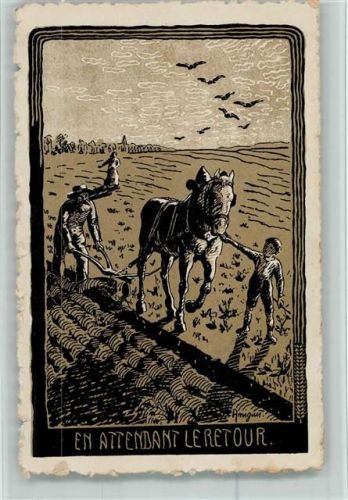 1919 Aditeur A. Huguenin - Bauer beim Pflügen AK Rand teilweise Beschädigungen
