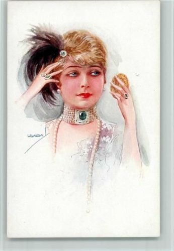 Serie Erkal 304-1 - Glamour Frau mit Handspiegel , gute Erhaltung Usabal, L.