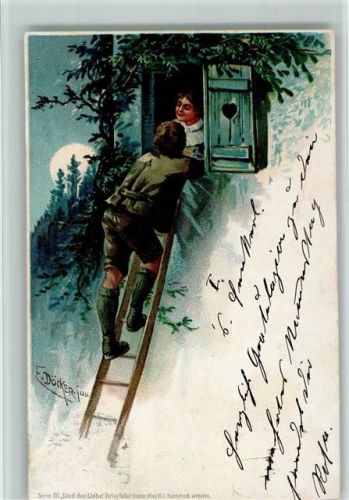Serie Lied der Liebe - Fensterln - Liebespaar, litho Döcker, E.