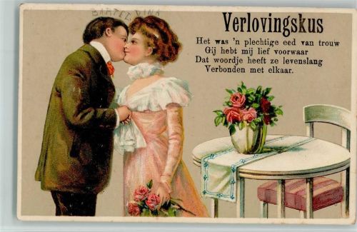 Verlobungskuss - Gedicht - Blumenvase - Niederlande Liebe Prägedruck