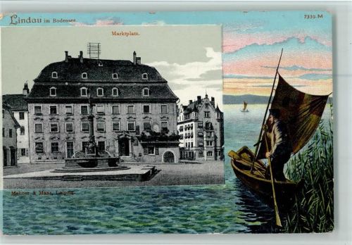 88131 W8990 Lindau (Bodensee) - Color und Lichtdruck 1900 - Marktplatz, Fischer, gute Erhaltung
