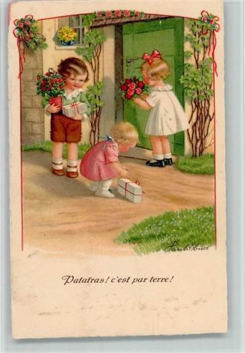 A.G.B 3241 - Patatras! Kinder mit Geschenken stehen vor einer Tür Ebner, Pauli Künstlerkarte