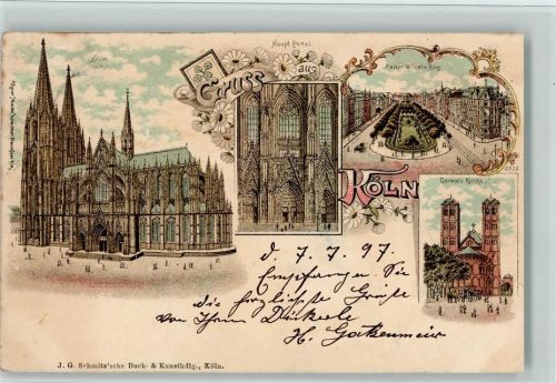 Köln Kaiser-Wilhelm-Ring 1897 Dom Hauptportal Kaiser Wilhelm-Ring Gereons Kirche 4-Bildaufnahme