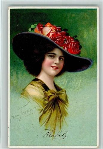 1916 Mabel, sign Art Treder - Hutmode mit Rosen