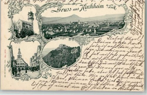 Kirchheim 1902 Rathaus Teckturm Gesamtansicht Hohen Neuffen 4-Bildaufnahme