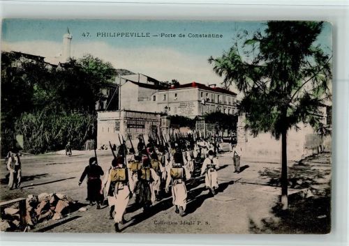 Skikda Porte de Constantine, Militär - gute Erhaltung AK