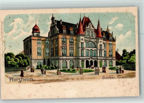 Pforzheim 1898 Lithographie Saalbau - viele Stockflecken