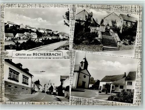 Becherbach Kriegerdenkmal, Straßen, Freibad , sehr gute Erhaltung AK