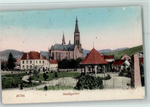77815 W7580 Bühl , Baden 1911 - Bühl in Baden, Stadtgarten, Kirche