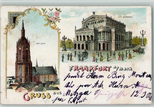 60308 W6000 Frankfurt am Main 1900 Lithographie Dom Opernhaus 2-Bildaufnahme