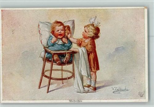 Primus 1142 - Baby im Hochstuhl ist Wasserscheu AK Fialkowska, W.