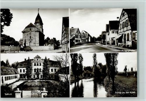 Illesheim Schloss, Partie an der Kirche, Hauptstraße, sehr gute Erhaltung AK