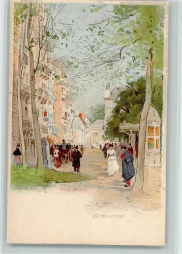 Une rue a Vichy - sehr gute Erhaltung AK Cassiers, H. 1900 Lithographie / Künstlerkarte