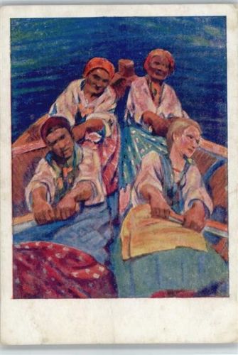 Russland Typen, Trachten - Frauen im Ruderboot