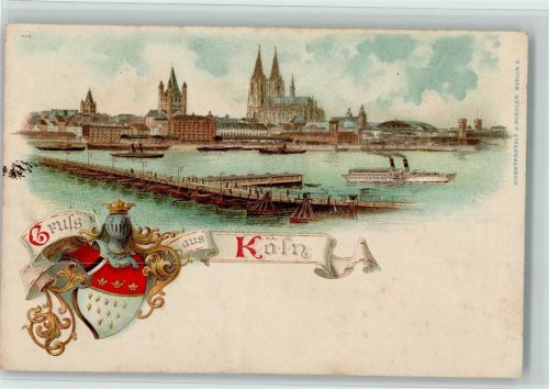 Köln Stadt Blick nach Köln Seesteg Dampfer Wappen