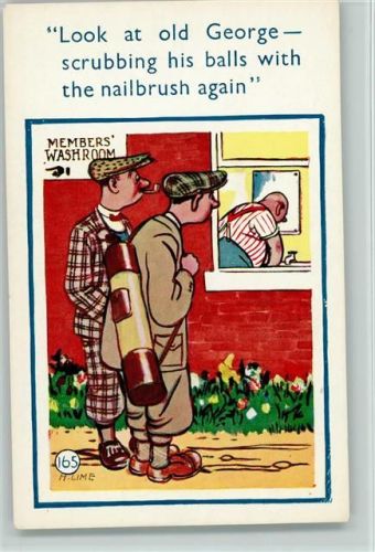 Humor - Herren mit Golftasche - Look, George scrubbing his balls - Comic