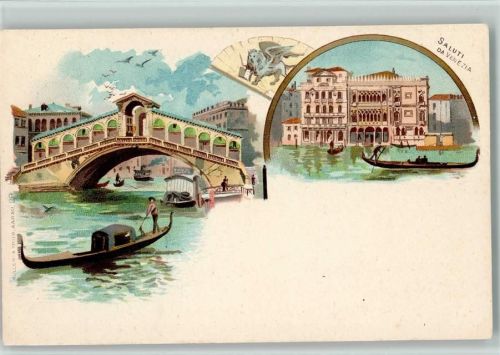 Venezia Rialto-Brücke Kanal Geflügelter Markuslöwe Gondeln
