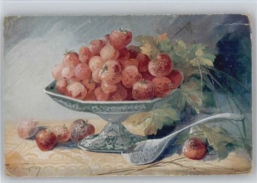 Obstschale und Löffel mit Erdbeeren - Stilleben, Früchte