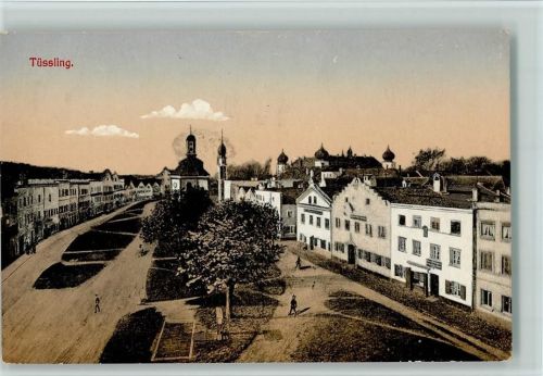 Tüßling 1914 Straße bei der Kirche, gute Erhaltung AK