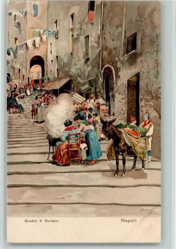 80100 Napoli Lithographie Gradini S. Barbara Esel sign.