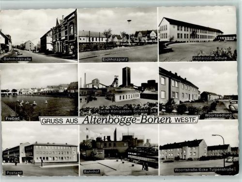 Bönen Bahnhofstraße Freibad Postamt Eichholzplatz Zeche Königsborn Schacht 3/4 Bahnhof Pestalozzi-Schule Woortsiedlung Woortstraße Ecke Tulpenstraße