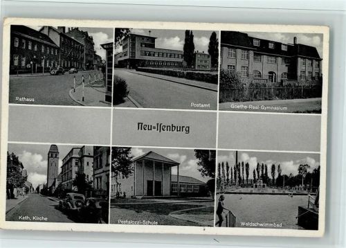 Neu-Isenburg 1960 Postamt, Rathaus, Waldschwimmbad, gute Erhaltung AK
