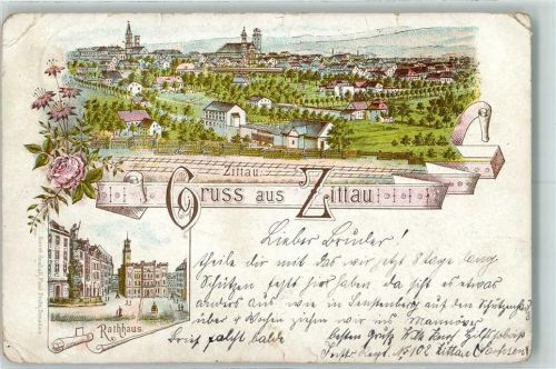 Zittau 1897 Rathaus Lithographie