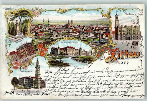 Zittau 1897 Marschner Denkmal Rathaus Postamt Mandaukaserne Johanneum