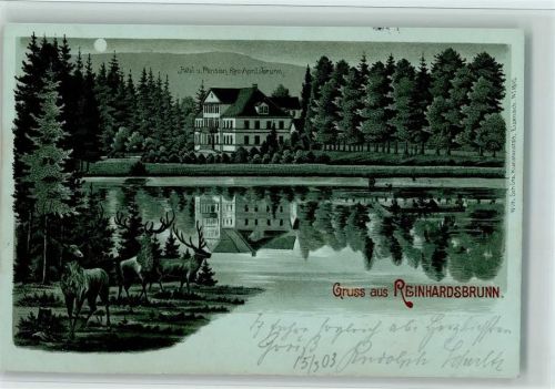 Reinhardsbrunn 1903 Gruss aus - Hotel Reinhardsbrunn, Hirsche, gute Erhaltung AK