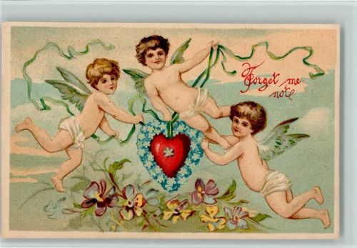 1906 Engel, Herz aus Blüten, Vergissmeinnicht - Forget me note