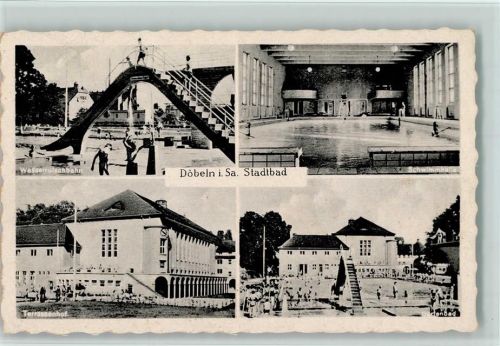 Döbeln Städt. Schwimmbad, Wasserrutsche, Innenansicht, gute Erhaltung AK