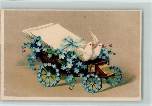 1905 Blütenauto mit Briefen und Weißen Tauben AK