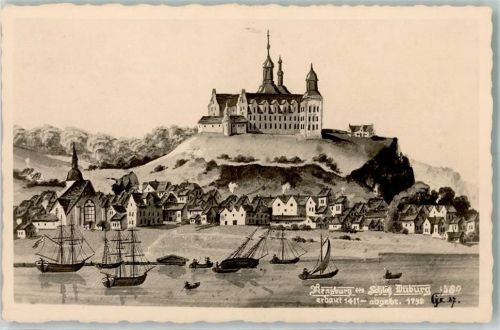 24937 W2390 Flensburg Künstlerkarte Alt-Flensburg mit Schloss Duburg 1580