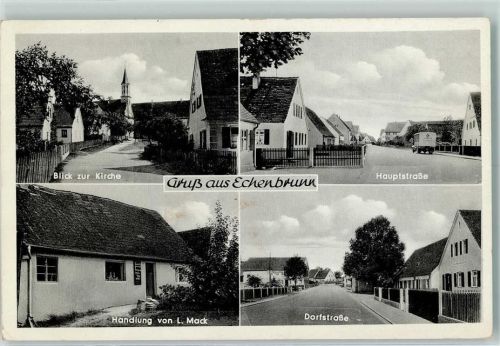 Echenbrunn Blick zur Kirche Hauptstraße Handlung L. Mack Dorfstraße