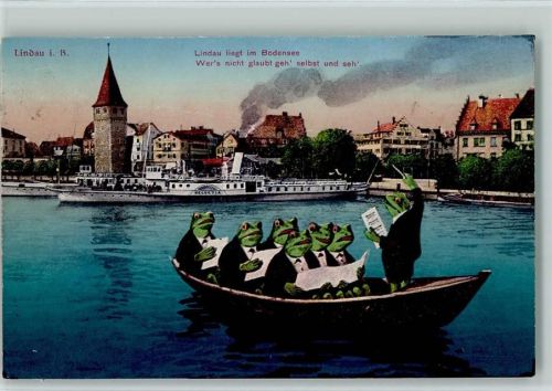 W8990 Lindau (Bodensee) vermenschlichte Frösche im Boot singen - Vertlag Weber 57017 Frosch 1926
