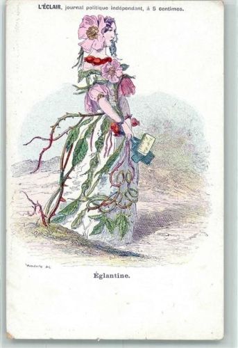 L`Eclair Politische Zeitschrift sign.Grandville "Eglantine" Blumen vermenschlicht Werbung Künstler 1899 Gebrauchsspuren