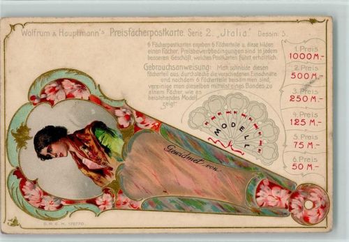 Wolfrum & Hautmann Preisfächerkarte Serie 2 Irtalia Nr. 5 Fächer 1900 Lithographie / Prägedruck