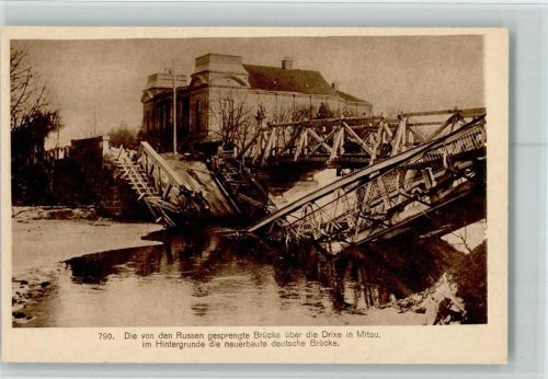 Mitau - WK I Nr. 790 - von den Russen gesprengte Brücke über die Dirxe AK