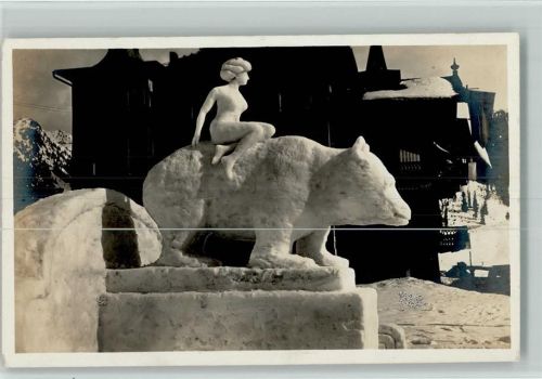1935 Fotografie Verlag Gaberell Nr. 103 - Schneefigur - Nixe auf dem Bären AK