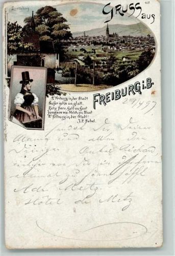 Freiburg 1897 Gruss aus - Litho