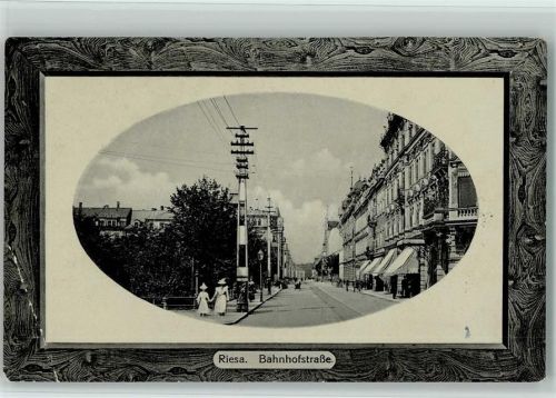 Riesa 1912 Bahnhofstraße Prägedruck