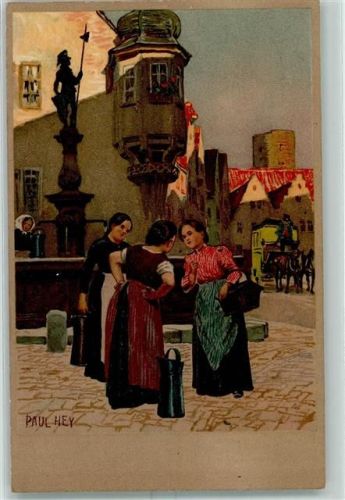Frauen Reden Brunnen Postkutsche sign
