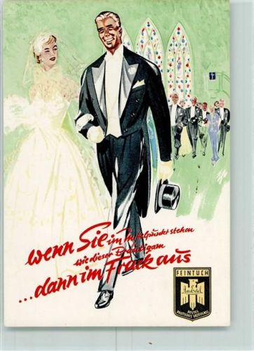 Feintuch AarEdel Frack und Smoking Hochzeit AK Werbung Mode Künstlerkarte