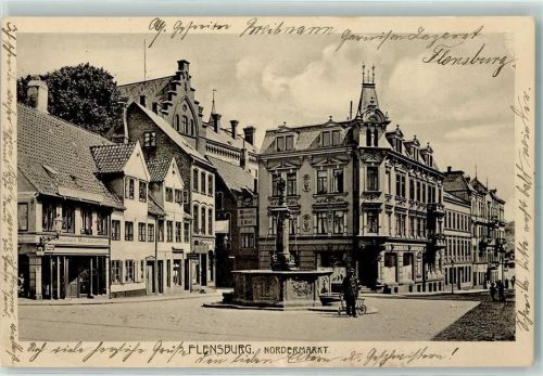 Flensburg 1914 Nordermarkt Brunnen