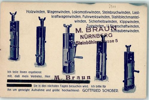 Nürnberg Wagenwinden Lokomotivwinden Firma M. Baun Vertreterbesuch