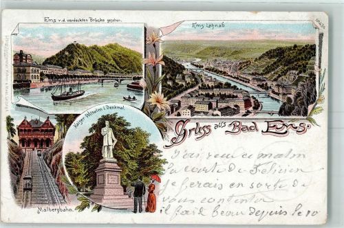 Bad Ems 1898 Ems Raddampfer Malbergbahn Kaiser Wilhlem I. Denkmal