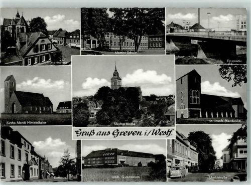 Greven Marktplatz Martini-Scule Emspartie Kirche Mariä Himmelfahrt Martini-Kirche St. Josefs Pfarrkirche Rathaus Städt. Gymnasium Marktstraße