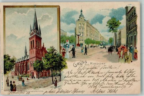 Rixdorf 1899 Rosenkranzkirche Lithographie