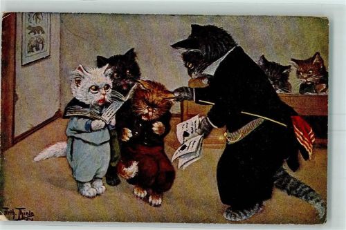 Verdiente Strafe Katzen Tiere vermenschlicht Schule Lehrer Rohrstock TSN Serie 962