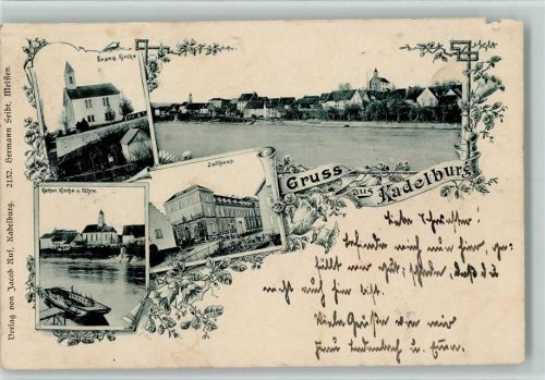 Kadelburg 1901 Gruss aus - Zollhaus, Fähre, Kirche AK